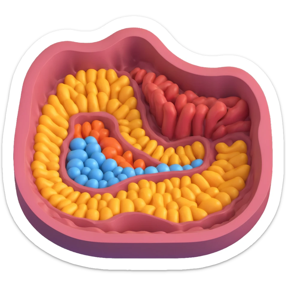 3D cross-section of a biomembrane with nearby organelles, double phospholipid bilayer, embedded proteins, cholesterol, carbohydrate chains, visible mitochondria and endoplasmic reticulum, educational and realistic style sticker