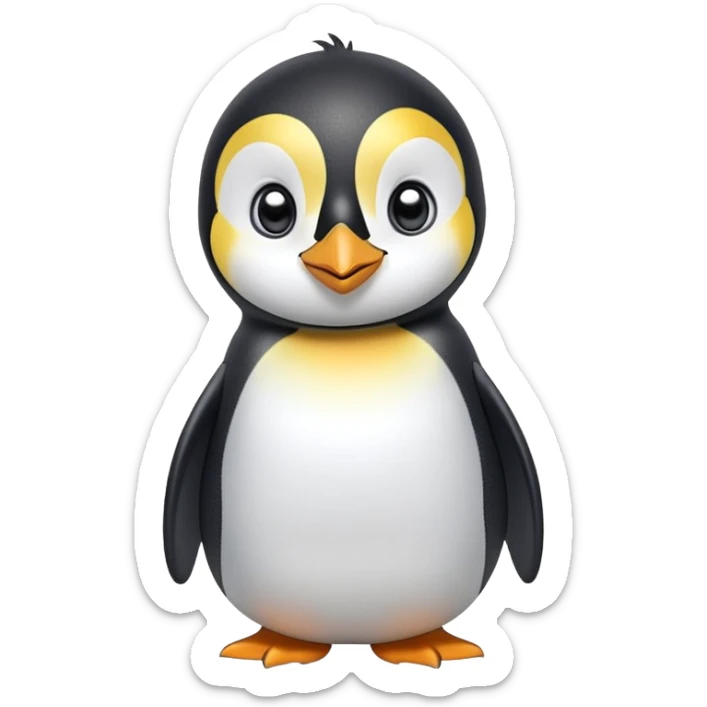 cinematic-cute-emperor-penguin-portrait-emoji,-head-tilted-playfully-and-inquisitively,-with-glossy,-pristine-plumage-accented-by-a-bright-beak-and-round,-sparkling-eyes-filled-with-curiosity,-simplified-yet-irresistibly-adorable-features,  sticker