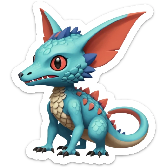 randomly colored colorful edgy anthropomorphic painted Fakémon-Pokémon-Trico-Vernid-creature sticker