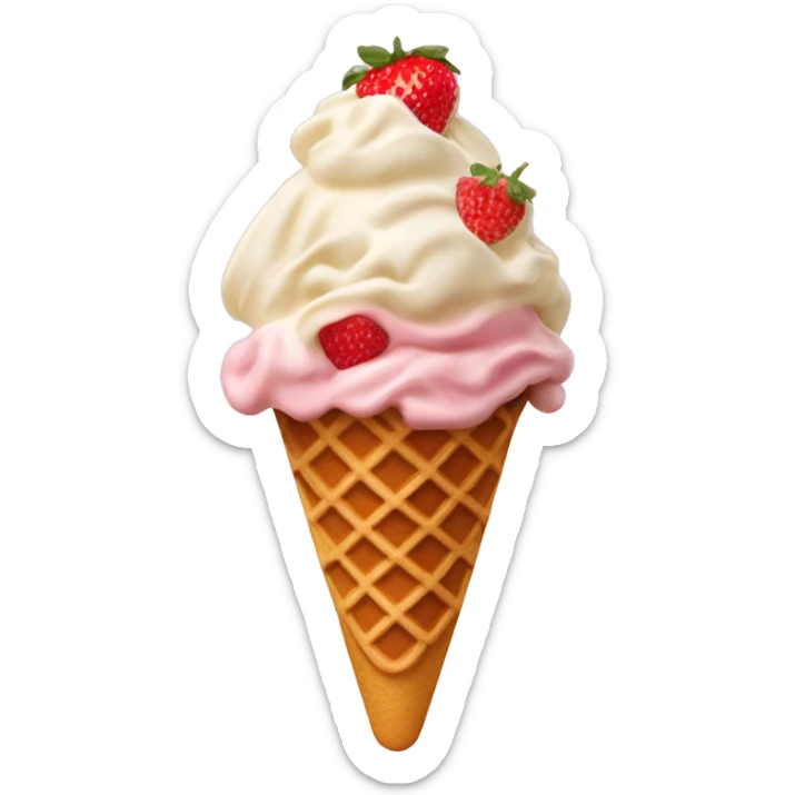 Ice cream gelato flavor strawberry and vanilla with waffles on top sticker