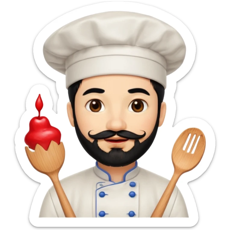 CHEF CON PELO NEGRO Y BARBA NEGRA, OJOS MARRON OSCURO. SONRIE Y TIENE MARCAS DE BESOS CON PINTALABIOS sticker