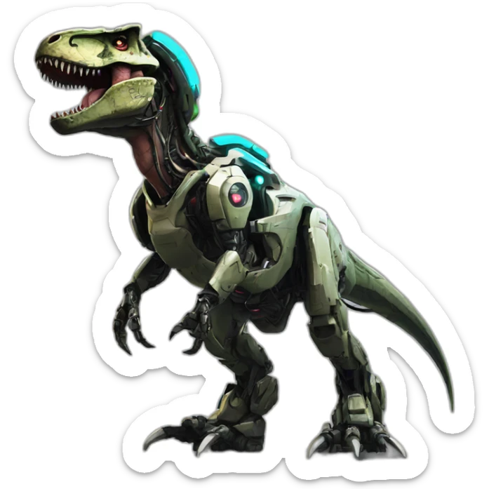Tyrannosaurus Mech Warrior，full body，upward view，cyberpunk style sticker