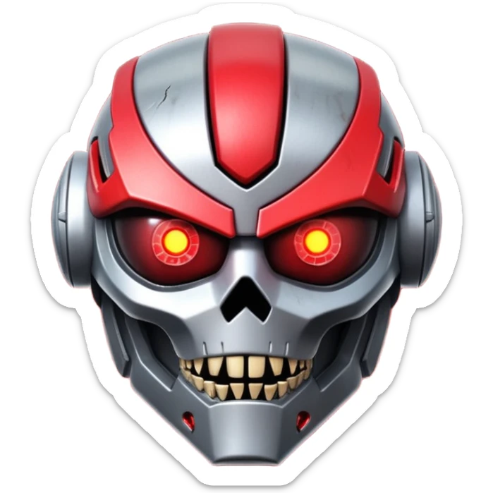 A mega zord twch bot with blood and glowing eyes in the style of your bleeding skull art sticker
