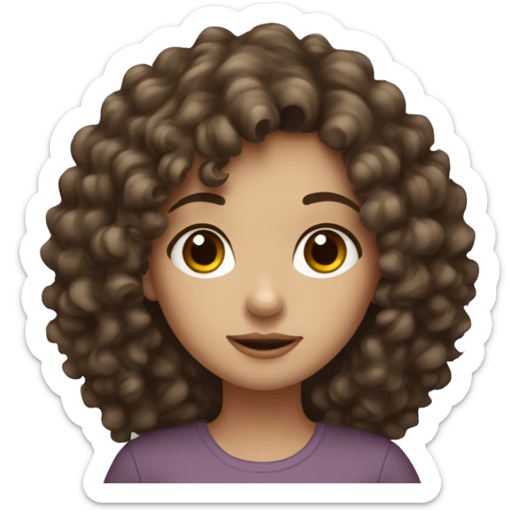 A girl with white skin, brown eyes and brown and black curly hair ￼ sticker