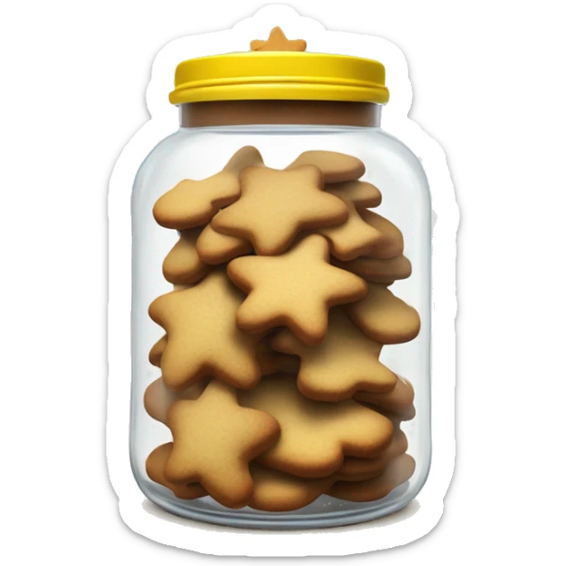 Realistic glass cookie jar yellow lid full of gingerbread cookies isolated.  sticker