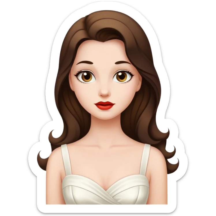 Beautiful woman in 1950’s woman fashion look, white dress, long hair sticker