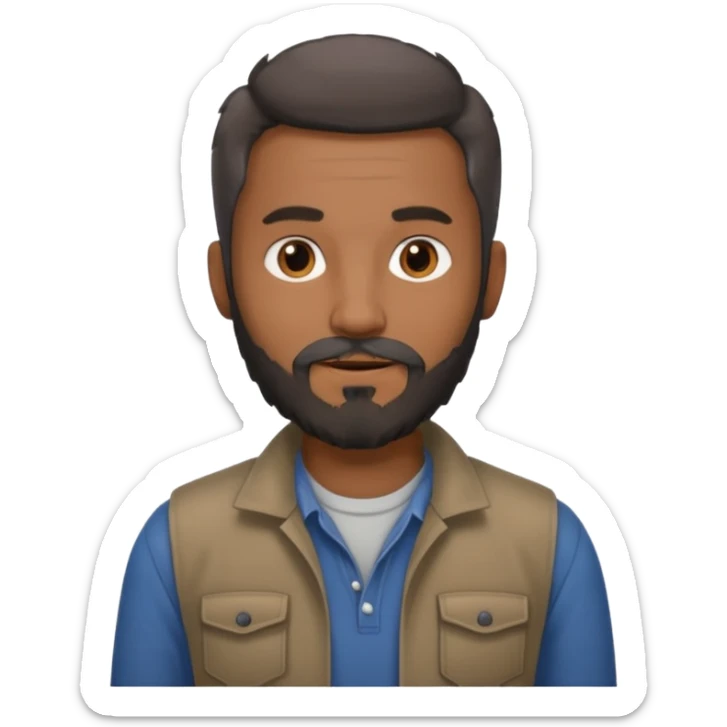 give my dad a grandpa look but beard mixed with grey and black , very low hair on head brown in complexion, casual clothes sticker