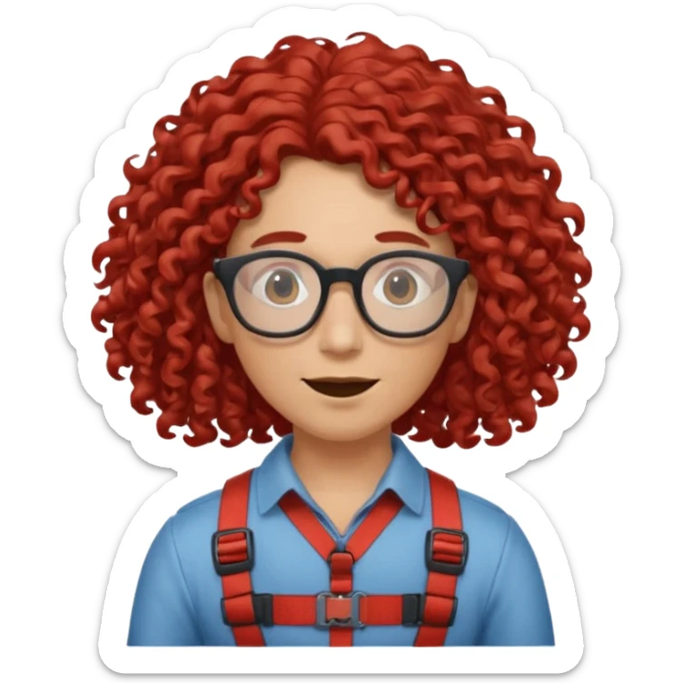bungee jumping face only with hair flying red long curly hair and glassess sticker