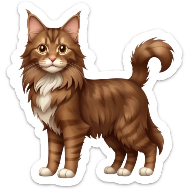 cinematic-brown-maine-coon-cat-full-body-on all fours-emoji,-head-tilted-playfully-and-inquisitively,-sleek--brown-fur,-simplified-yet-adorable-features,-highly-detailed,-glowing-with-a-warm,-friendly-glow -simplified-yet-realistic sticker