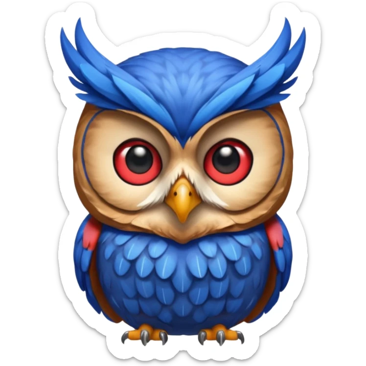 Quiero un búho con una camiseta azul y el medio que diga una u gigante y roja sticker