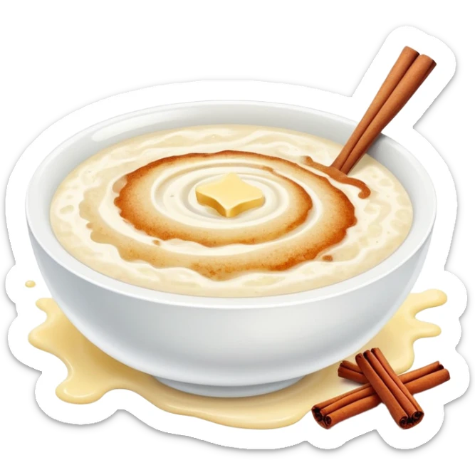 sour cream porridge with butter, sugar cinnamon and a glass of red water sticker