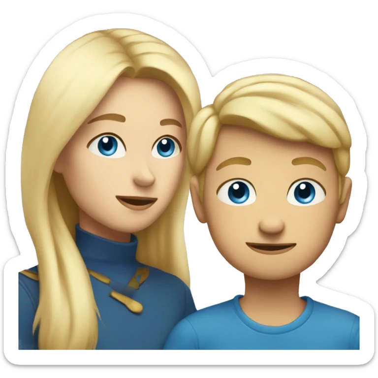 two people talking face to face blond hair blue eyes mom and younger son face to face sticker