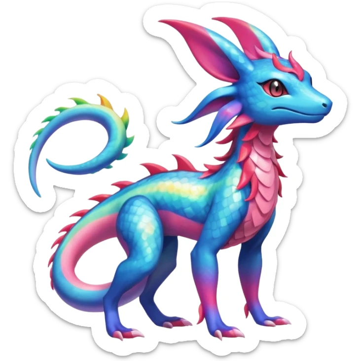 Rainbow Scaley Exotic Salandit-Aurorus-Sylveon-Suicune-Fakémon-hybrid-creature (full body) sticker