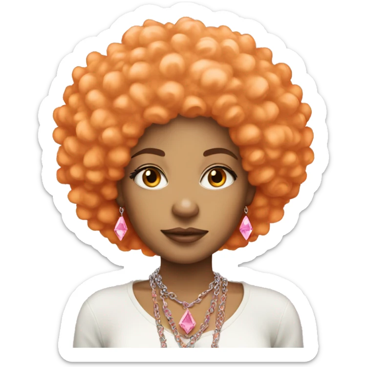 light skin girl with orange afro and pink diamond chain  sticker