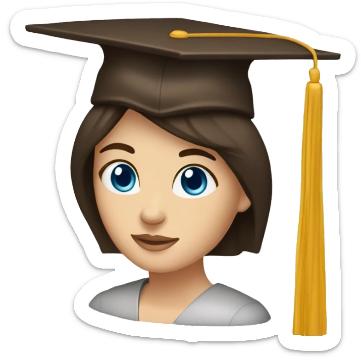 woman blue eyes long dark brown hair graduate cap sticker