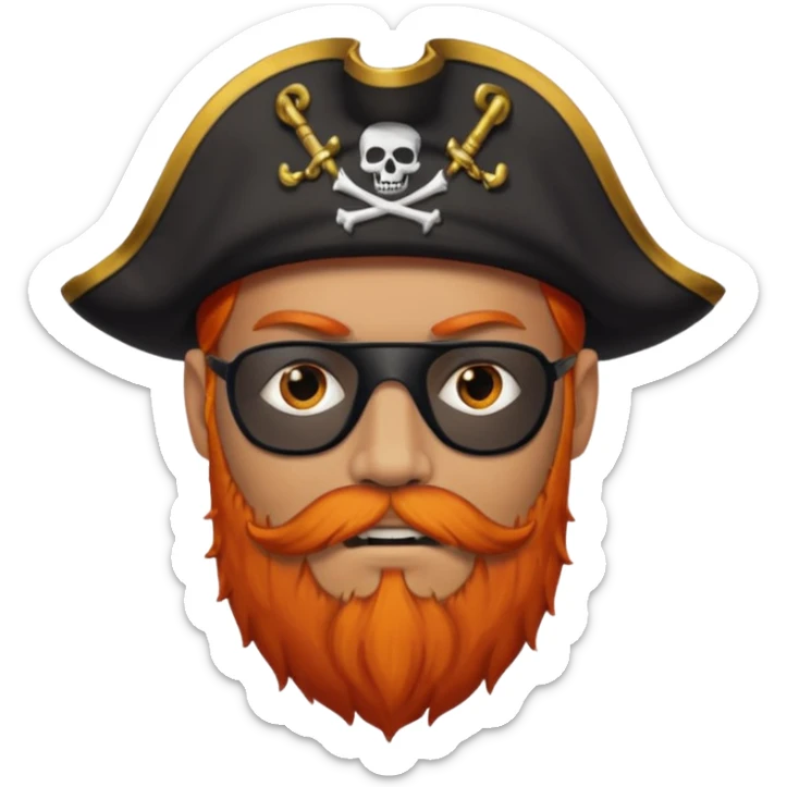Pirata con un parche grande y negro que le cubra un ojo y con barba anaranjado sticker
