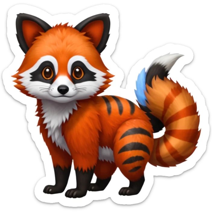 Realistic furry fuzzy scaly 4-legged quadrupedal Red-Panda-Lemur-Raccoon-Dog-Red-Fox-animal-fusion-hybrid, Full body sticker