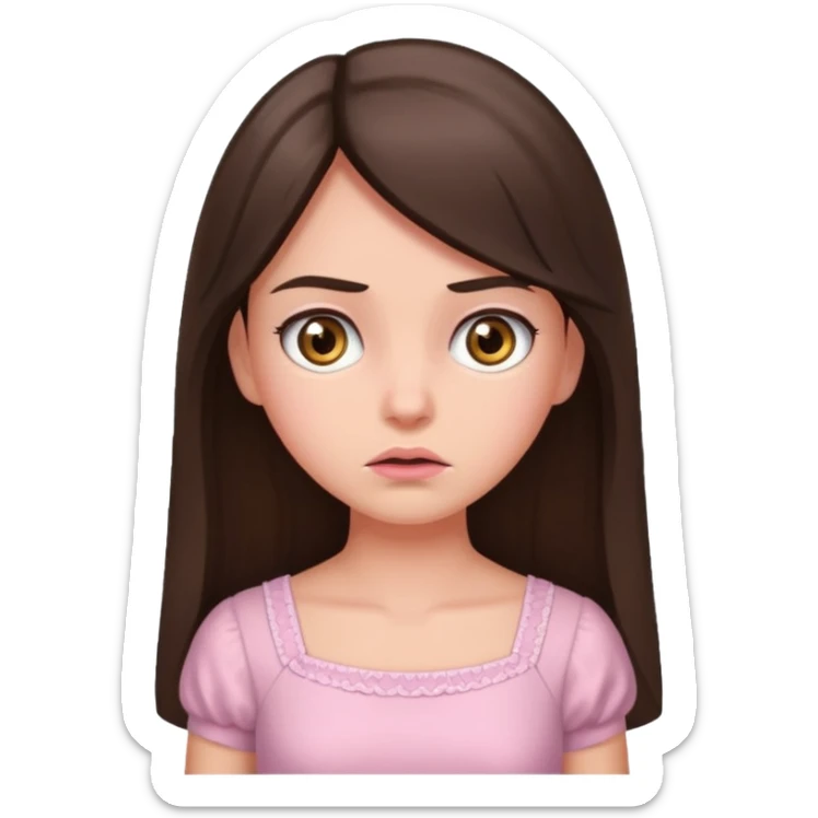 annoyed long brunette hair girl with hazel eyes wearing light pink dress sticker