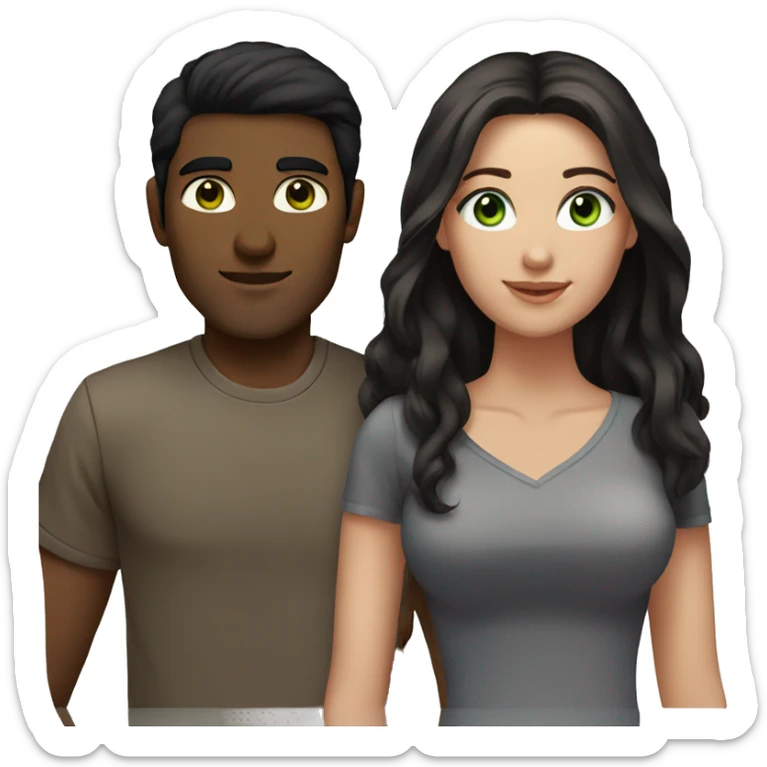 couple woman dark brown hair green eyes and man black hair brown eyes sticker