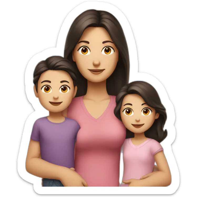 mother and 2 child with dark hair5 and white skin full length sticker