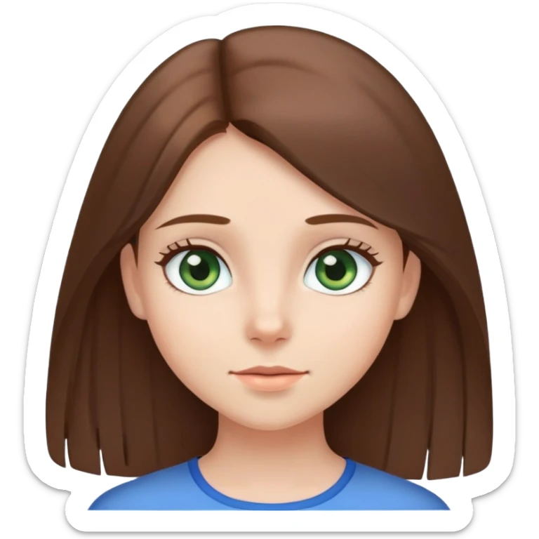 Cute girl, brown straightish hair, blue/grey/green eyes sticker