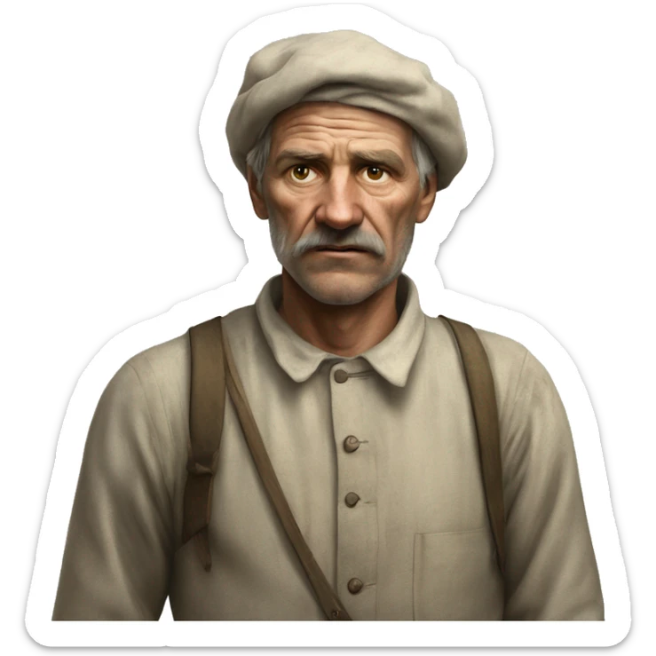 peasant in an old shirt during the 1917 revolution in russia photorealistic serious sticker