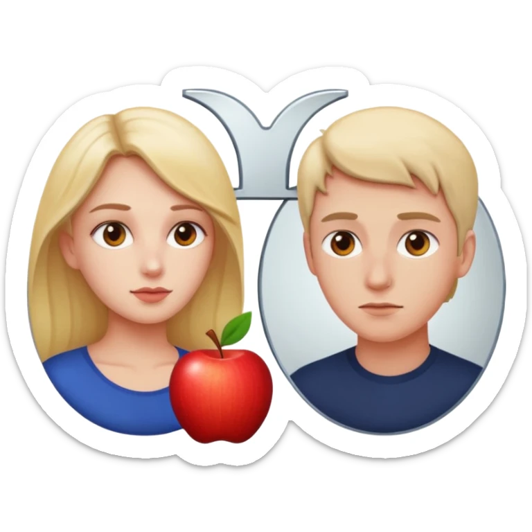 concise emoji of a woman gazing into a mirror with a man on the other side, apple emoji style, minimalistic sticker