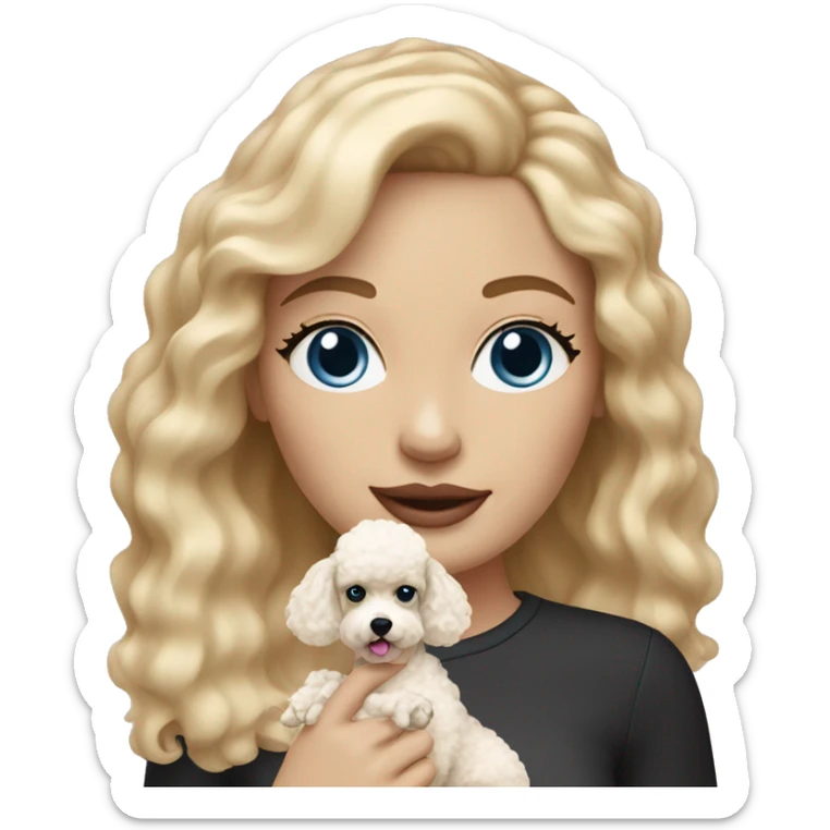 woman with  blonde hair and blue eyes is holding a cream poodle  sticker