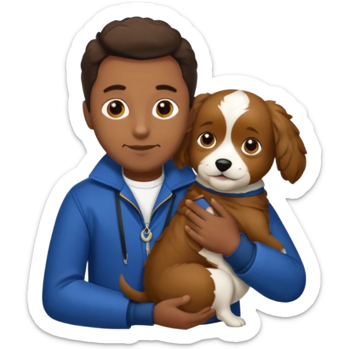 Garoto fofo de cabelo castanho comprido usando uma jaqueta vermelha abraçando um cachorro pastor alemão  sticker