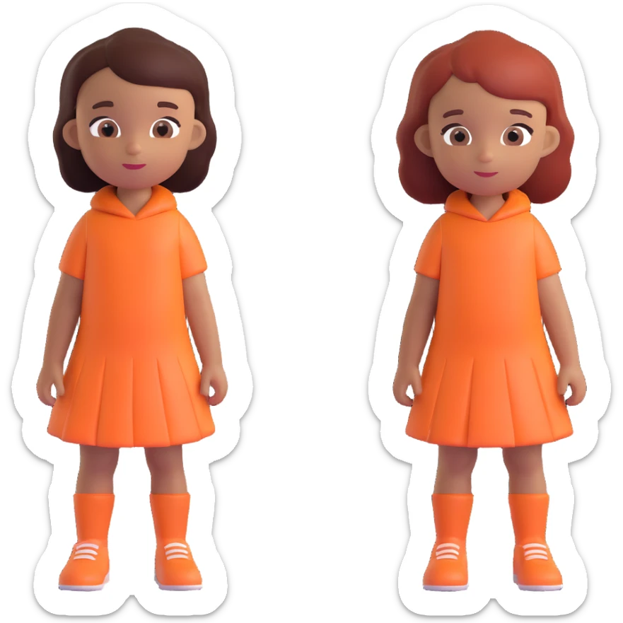 Slightly increase the volume of the upper body of the girl, separate the girl and the boy from each other, and make the skin color the same for both characters. Keep the cartoonish 3D style. sticker