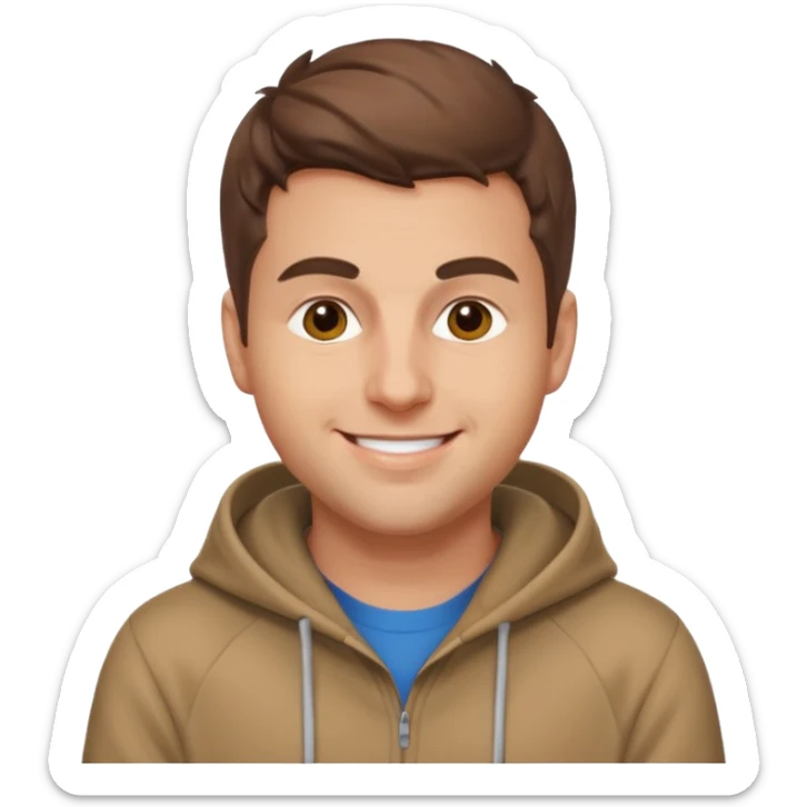 Brian Chesky as an apple-style emoji, smiling, wearing a hoodie, brown hair sticker