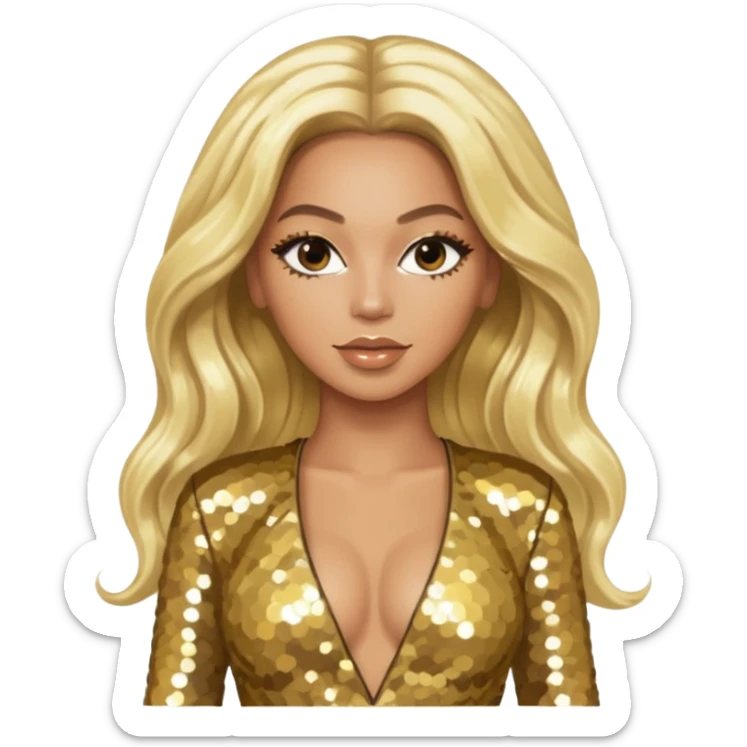 Beyonce from Destiny's Child with long platinum blonde hair, gold sequin outfit sticker