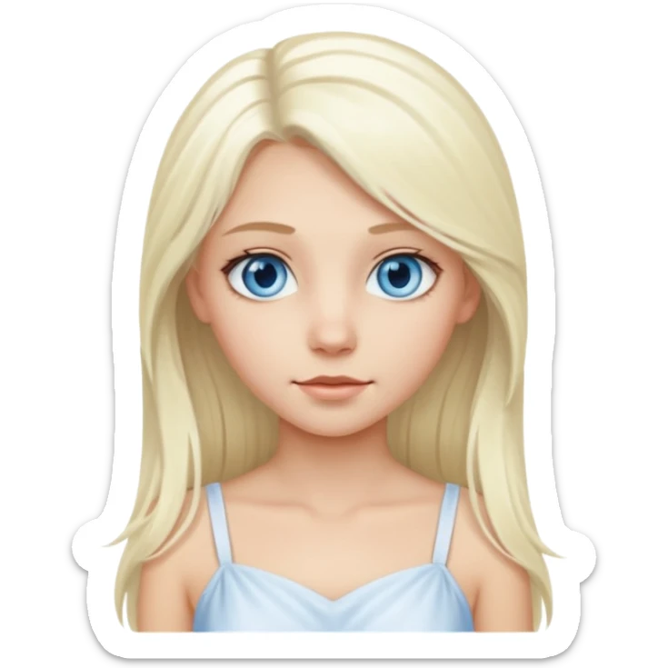 platinum blonde girl with long hair and forelocks, blue eyes. sticker