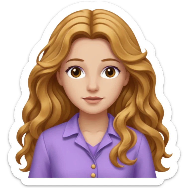 Rachel Bryant from Summer of Fear with long golden brown wavy hair, lavender outfit sticker