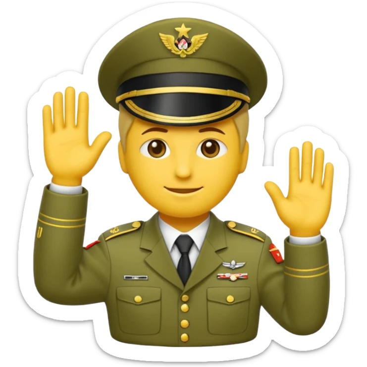 Eine salutierenden Emoji (Hautfarbe: gelb ) in Armee Klamotten männlich; salutierend mit der rechten Hand und auf der Höhe der Stirn sticker