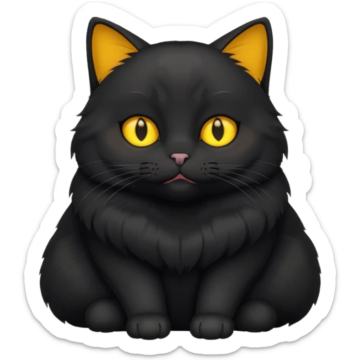 Un gato negro gordito con los ojos de color amarillos sentado sticker