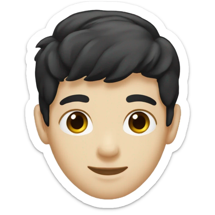 Boy white skin black hair brown eyes black t-shirt sticker