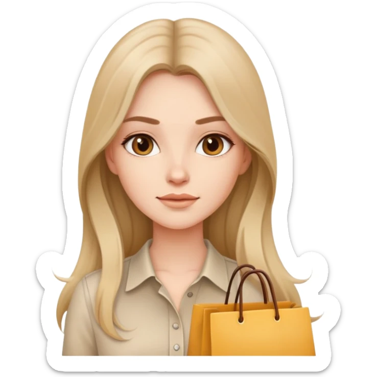 Beautiful Shopping girl long hair beige shirt sticker