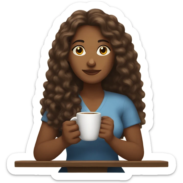 Brown woman with curly long hair reading the Bible while holding a cup of coffee sticker