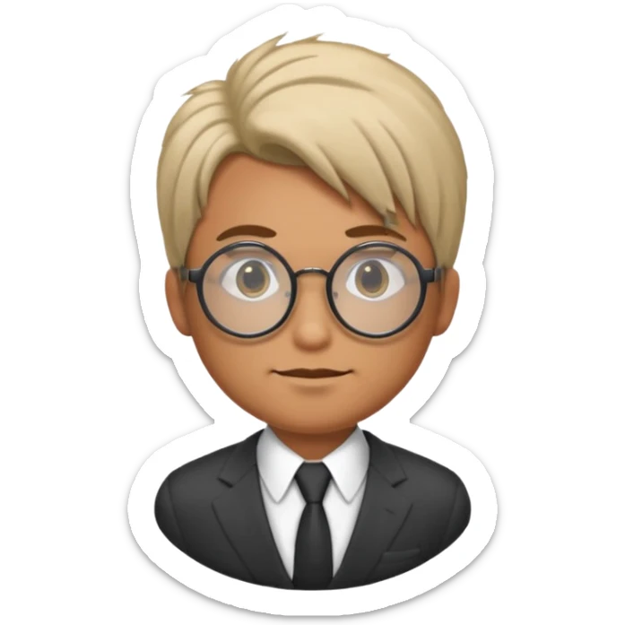 Tan skin, Man in suit with circle glasses, hair combed to the side sticker