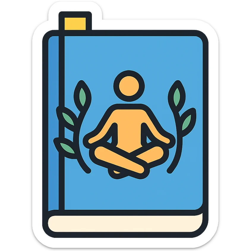 blue journal with yoga pose silhouette and leafy accents, calming fitness vibe sticker