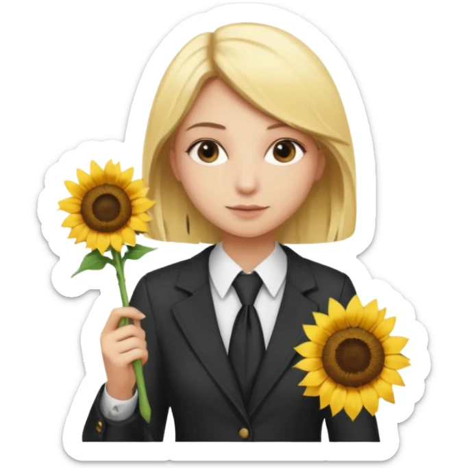 Blonde girl Law school student with sunflower on blouse and chancellor wand sticker