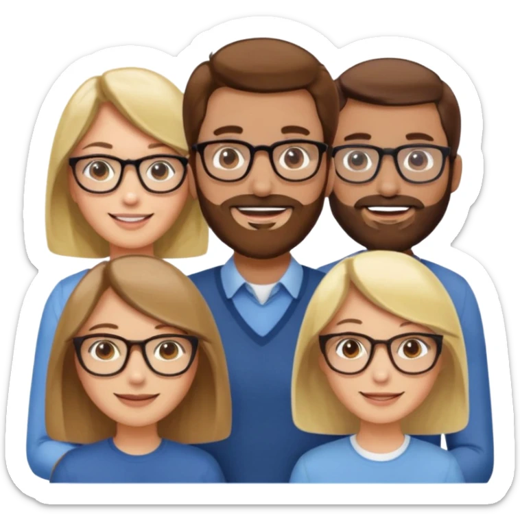 Four people including a man with hair and glasses, a man with a beard and no glasses, a woman with long brown hair and no glasses and a woman with a blonde bob and no glasses sticker