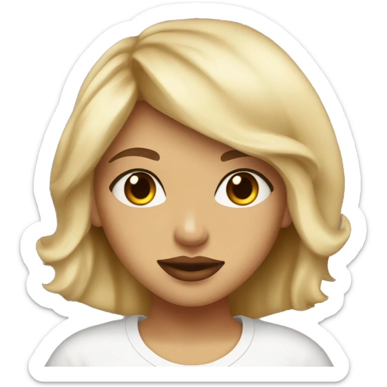 blonde girl, brown eyes, big lips, wearing t shirt that says diva on it sticker