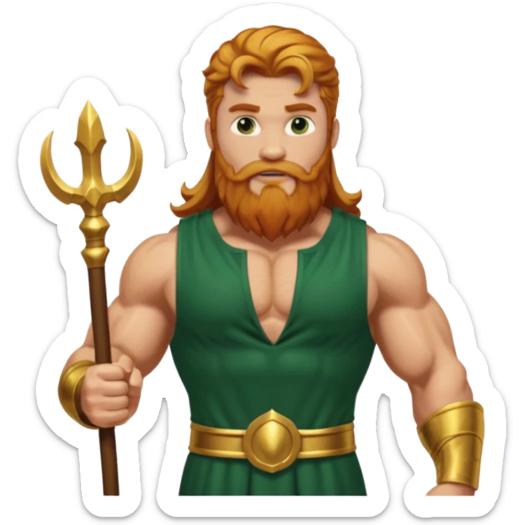 Hercules, God of Heroes from Gods and Goddesses with long reddish blonde hair and beard, gold and dark green outfit sticker