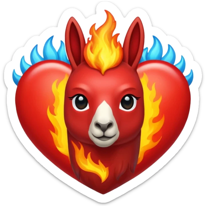 Hazme el corazón rojo y con fuego y que la llama sea azul verdoso sticker
