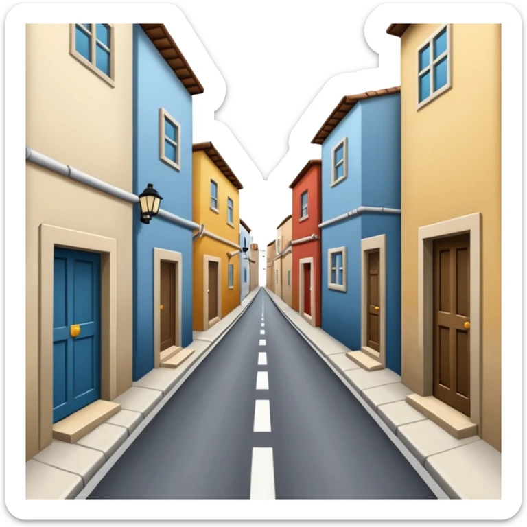 narrow alleyway with minimal buildings and road that stands out, transparent background sticker