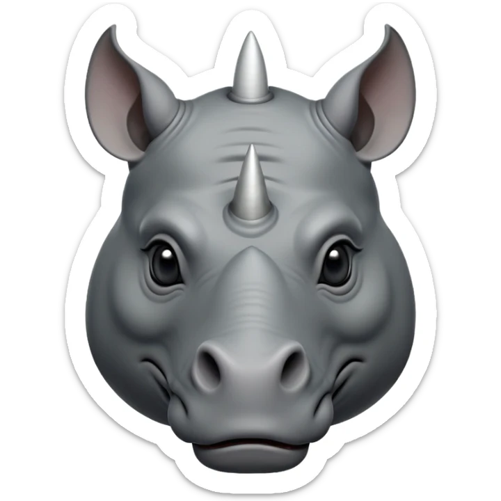cinematic-noble--rhinoceros-portrait-emoji,slate-grey-hide--poised-and-regal,-with-a-massive,-powerful-build-and-a-thick, -deep-set-soulful-piercing-eyes,-simplified-yet-sharp-and-sophisticated-features,-highly-detailed,-large-black-eyes, zoomed out showing shoulders, large white horn  sticker