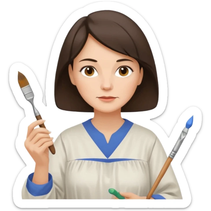 FEMME 45 ANS ET PLUS BRUNE ARTISTE PEINTRE AVEC UN PINCEAU sticker