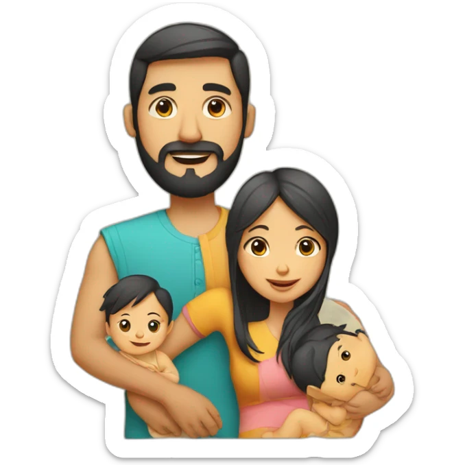 A family with Indian dad with beard and Chinese wife and small baby sticker